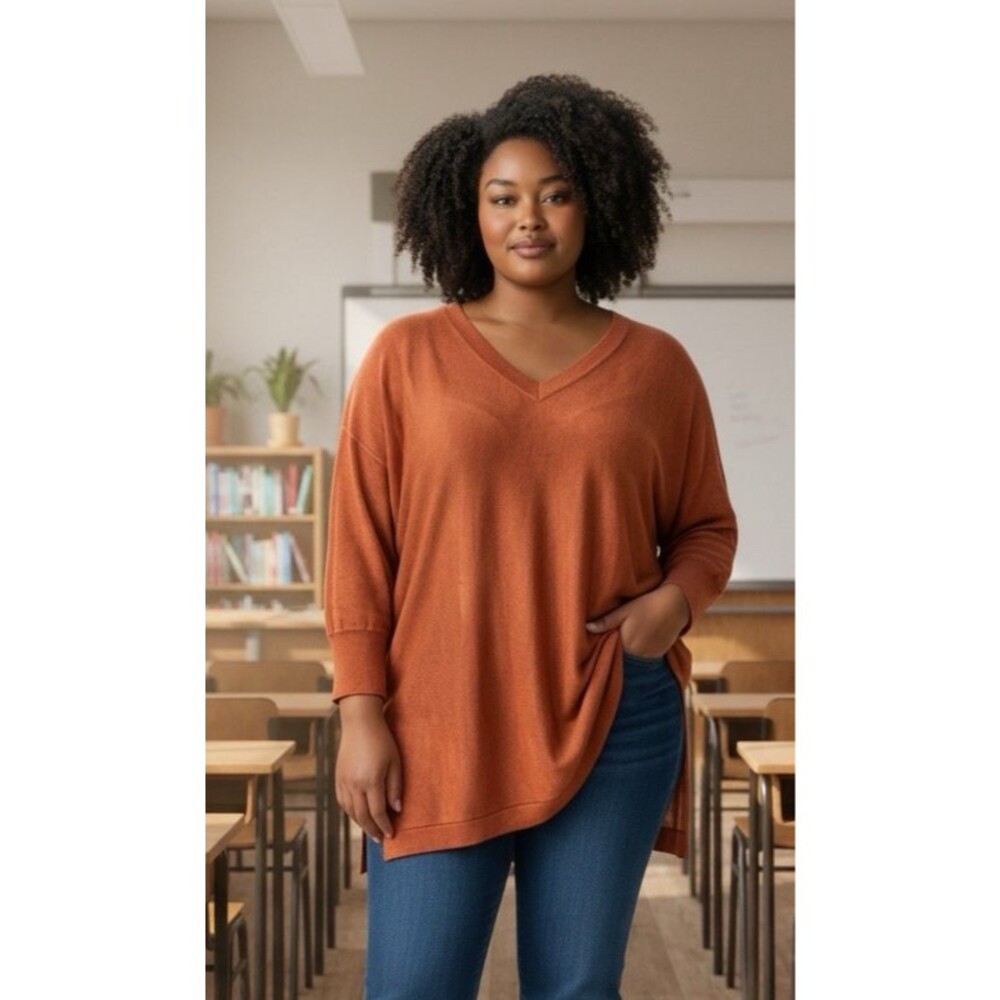 Garnet Hill oversized womens 100% linen rust raglan sleeve v-neck blouse XL